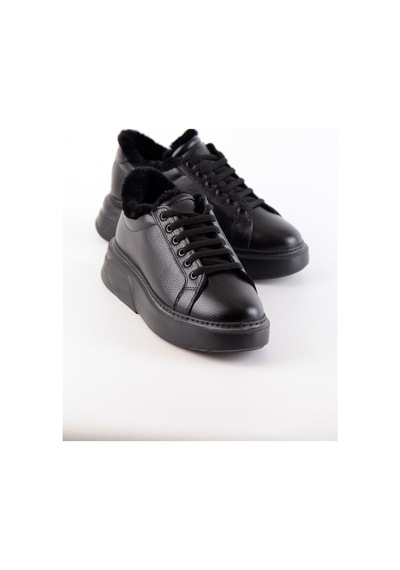 Kate Siyah Hakiki Deri Içi Kürklü Kadın Sneaker-Siyah