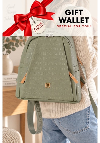 Yesil 4040 Cuzdanli Orijinal Just Polo Kadin 9 Bolmeli Orta Boy Sirt Cantasi 31x29 Cm Yeşil - Camel