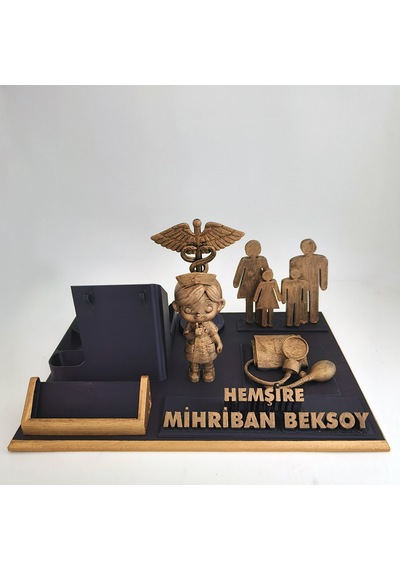 Kişiye Özel Hemşire Masa İsimliği Ve Kartvizitlik Gold - Siyah