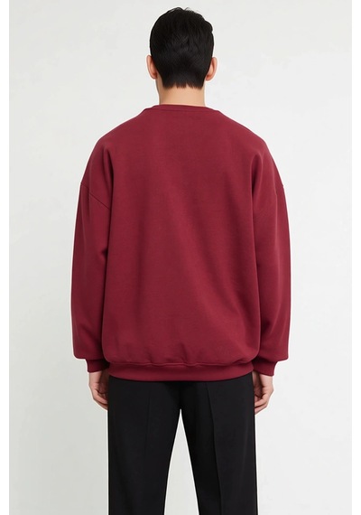 Benerly Erkek Bisiklet Yaka Standart Kol Oversize Fit Sweatshirt Fonksiyo Bordo