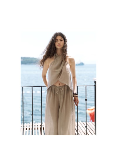 Mai Collection Mai Studios Co. Cadhas Boyundan Bağlamalı Haki Crop Pantolon Takım Haki