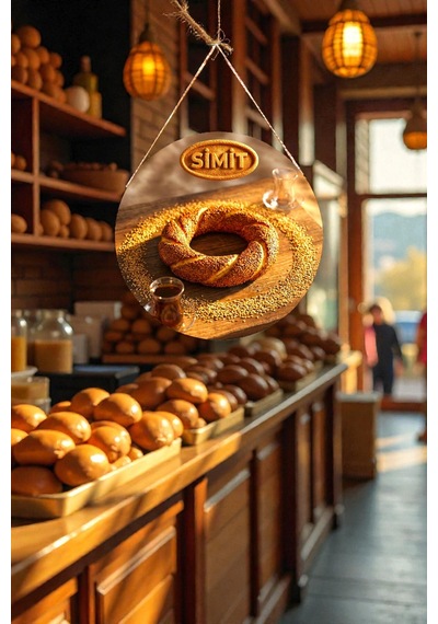 Çay Simit Temalı İpli Ahşap Kapı Duvar Süsü, Pastane Fırın Cafe Dükkanı Tablo Dekoru