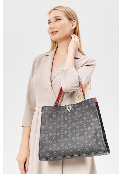 Morpelikan Siyah Kırmızı Monogram Kadın Omuz Çantası Kırmızı - Siyah
