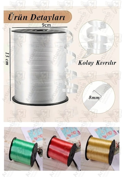 Mavi Rafya Şerit Kurdela 2 Adet 8mm 200 Metre Rabant Rafya Renkli Hediye Paketleme İpi Kurdela Balon Bağlama Ponpon Diğer