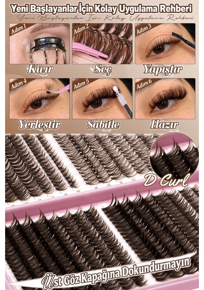 640 Parça Doğal Kahverengi Küme Kirpik 30d 50d 60d 80d D Curl Evde Takma Kirpik Seti 9-16 Mm