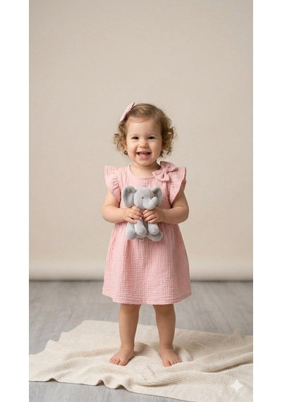 Cocosiss Kız Bebek Bandanalı Pamuk Elbise Ccs-2656 Pembe