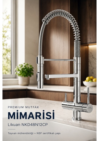 Nkd48n12cp 3 Yollu Spiralli Pull-down Arıtmalı Mutfak Bataryası Krom Tayvan Metal