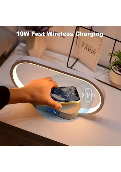 Omniax 10w Çok Fonksiyonlu Kablosuz Hızlı Şarj İstasyonu Telefon Standı Led Dijital Saat Ve Gece Lam Çok Renkli