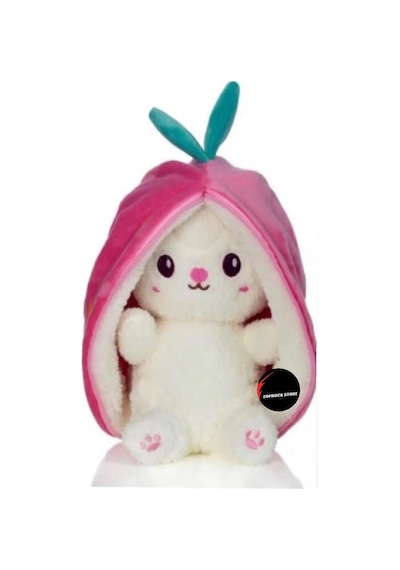 Sevimli Çilek Tavşan Peluş Oyuncak 35 Cm Büyük Boy Hediyelik Uyku Arkadaşı PEMBE