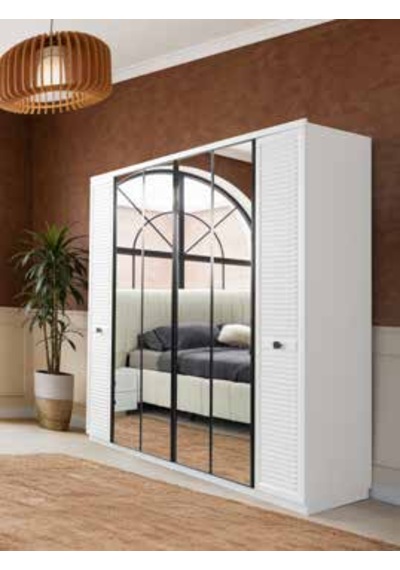 Valien Tamamı Mdf 6 Membranlı Kapaklı Reflekte Camlı Gardırop Dolap Beyaz