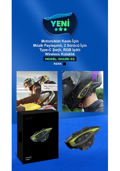Shark2 2 Kişi 1 KM İnterkom Gürültü Azaltma Motorcu Kask Kulaklığı