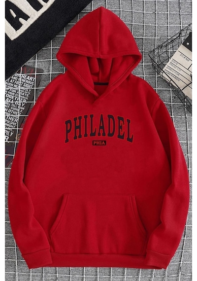 Uyguntarz Unisex Philadelphia Baskılı Sweatshirt Kırmızı