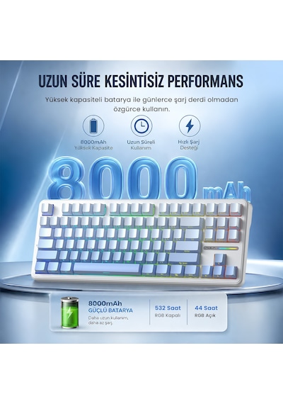 Aula F87 Pro Mekanik Rgb Tkl Graywood V4 Switch Kablosuz Makrolu Hot Swap Klavye Gradyan Mavi