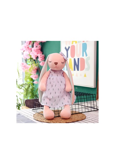 Sevimli Uzun Kulaklı Elbiseli Tavşan Bebek Ve Çocuk Uyku Arkadaşı Hediyelik Oyuncak Pembe Pembe
