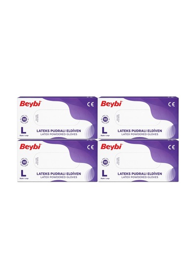 Beybi Lateks Pudralı Muayene Eldiveni L - Large -büyük 400 Lü Set