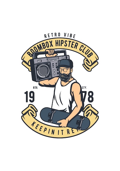 Paybuy Retro Müzik Ve Boombox Teması Baskılı Erkek Tişört Siyah