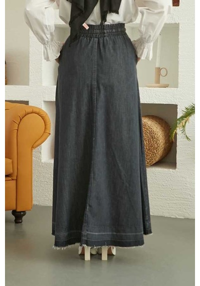 2215-denim Mevlana Düğmeli Etek Koyu Gri-1 Koyu Gri-1 Gri
