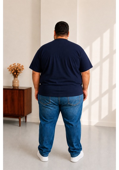 Sngl Tekstil Erkek Büyük Beden Kısa Kollu Ay Yıldızlı Tişört 3xl 4xl 5xl 6xl 7xl 8xl 9xl Lacivert