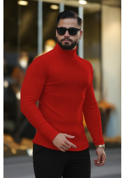 Ribac Erkek Bordo Boğazlı Triko Kazak Bordo