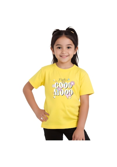 Panios Kids Positive Good Baskılı Kız Çocuk Kısa Kollu T-shirt Sarı