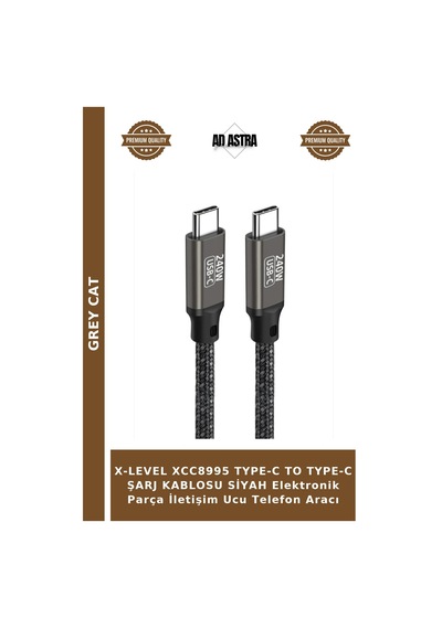 X-level Xcc8995 Type-c To Type-c Şarj Kablosu Siyah Elektronik Parça İletişim Ucu Telefon Aracı