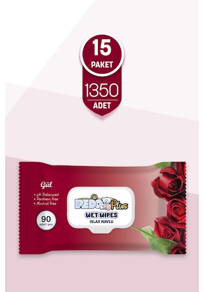 Pedo Gül Kokulu Islak Mendil 90'lı 15 Paket