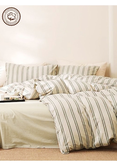 Caqqa Çizgili Naturel Striped Çocuk Ve Genç Tek Kişilik Pamuk Lastikli Nevresim Takımı