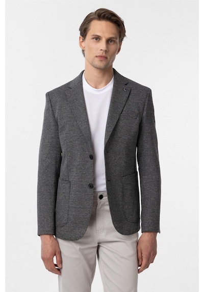 Süvari Siyah Slim Fit Desenli Mono Yaka 6 Drop Ceket-33889 Siyah