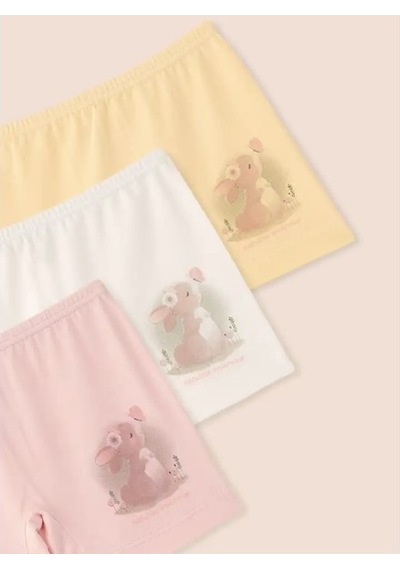 Natuline Organik Boxer Likralı Rabbit 3lü Pembe-sarı-ekru Çok Renkli