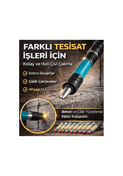Profesyonel Çivi Çakma Aleti Seti, 200 Çivili Beton Ve Duvar İçin Uygun, Ayarlanabilir Darbe Gücü, Dayanıklı Ve Ergonomi