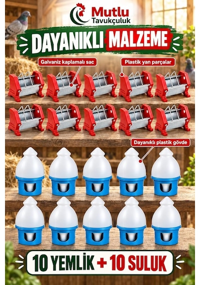 Tr Güvercin Yemlik Ve Suluk Seti 10 Adet 15 Cm Galvaniz Metal Yemlik + 10 Adet 1,5 L Plastik Suluk Toplam 20 Pa