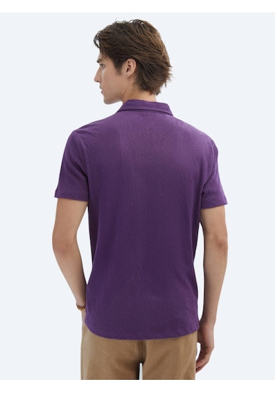 Kip Mor Düz Polo Yaka Pamuk Karışımlı T-shirt Mor