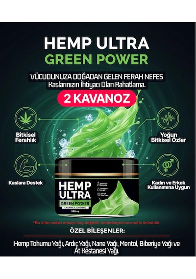 2 Kavanoz Green Power Hemp Cream Jel 2 X 100 Mg