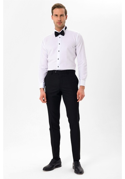Süvari Siyah Slim Fit Düz Ata Yaka Gömlek