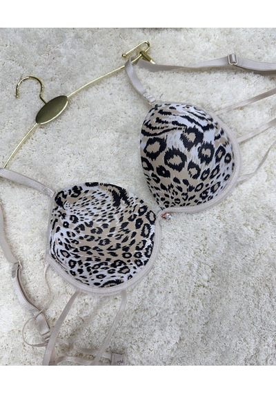 Le Jardin Valeria Biyeli Taşlı Mikro Push-up Arkası İp Detaylı Sü Leopar