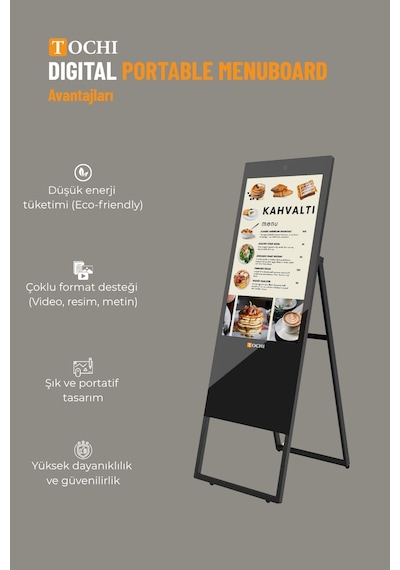 Taşınabilir Digital Menü Board Ekran 32 Yüksek Parlaklık Full HD Portatif Reklam & Ekranı