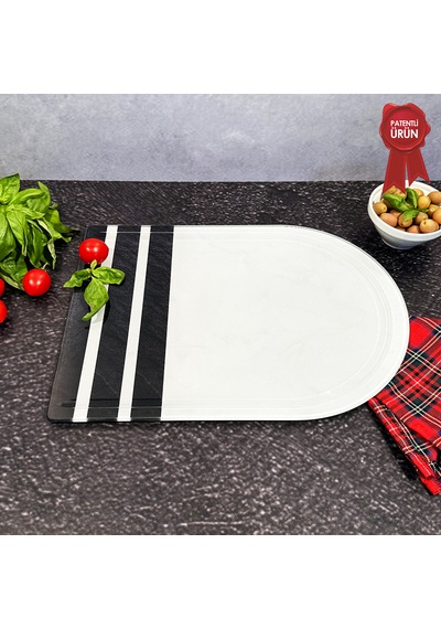 Kanallı Cam Kesme Tahtası - Black Rock - Kenarı Oval - 25x35cm