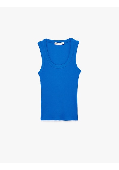 Koton Pamuklu U Yaka Slim Fit Atlet Mavi 6sak10269ek
