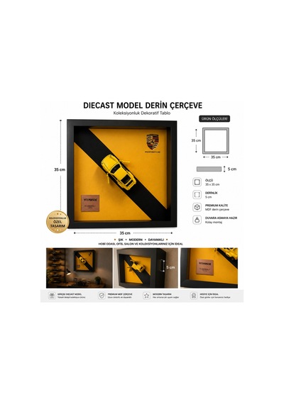 35 35cm 3d Çerçeveli Diecast Model Araba -shadowbox, 5 Cm Derin Çerçeveli, Ofis Dekorasyon