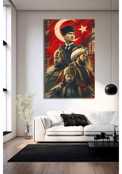 Türk Tarihi Cam Tablo Atatürk Osmanlı Selçuklu Temalı Dekoratif Duvar Tablosu Türk Bayraklı Epik Tarih Uv Baskı Premium Cam Tablo
