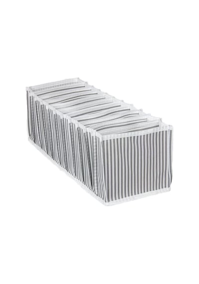 4 Adet 11 Bölmeli Çizgili Akordiyon Çok Amaçlı Çekmece Dolap İçi Organizer Düzenleyici 15x43x14 Cm M Gri
