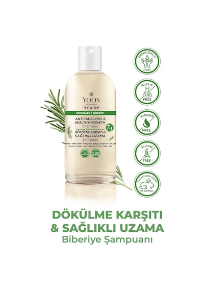 Yoon 2'li Set Saç Dökülme Karşıtı, Hızlı Saç Uzatma, Biberiyeli Tuzsuz Şampuan 2x400ml Tüm Saç Tipleri