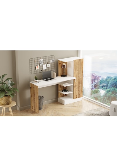 Robinhome Robin Home Arthur Kitaplıklı Çalışma Masası Çam Beyaz (520440006) Beyaz