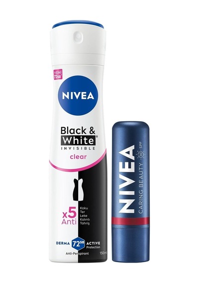 Spf30 Nemlendirici Kırmızı Dudak Kremi Ve Kadın Sprey Deodorant Black&white Invisible Clear 150ml