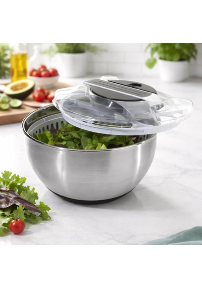 Paslanmaz Çelik Salata Kurutucu Salad Spinner Kapaklı Süzgeç Sepetli, Kaymaz Taban, Hızlı K Kahverengi