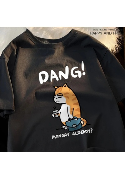 Startmore Beyaz Pazartesi Zaten Dang Yorgun Kahve Çalışma Kedi Baskılar An Tee Hip Hop T Rah Siyah