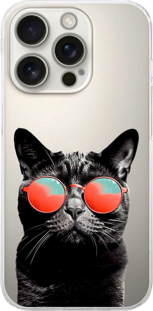 Apple Uyumlu iPhone 16 Pro İle Kedi 3 Baskılı Kamera Korumalı Şeffaf Kılıf