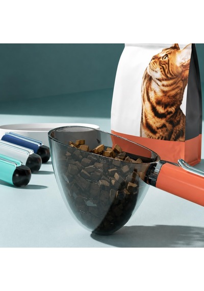 Tr Klipsli Ölçekli Kedi Köpek Mama Küreği 180 Ml Ölçülü Mama Kaşığı, Mama Poşeti Kapatma Klipsli, Kar