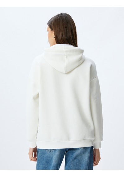 Koton Kedi Baskılı Kapüşonlu Rahat Kalıp Şardonlu Sweatshirt Ekru 5wal10590ık Ekru