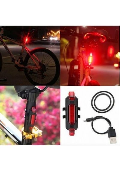 Bisiklet Işığı Led Stop   Arka Ikaz Işık Lamba Usb Şarjlı 4 Mod Kırmızı